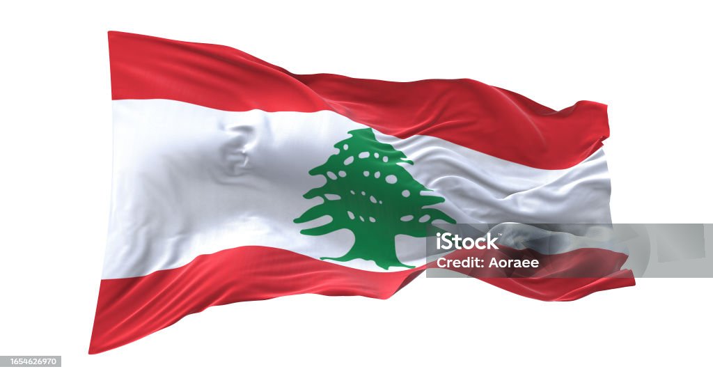 白い背景にレバノンの国旗を振る。 - ストックフォト・写真素材...
