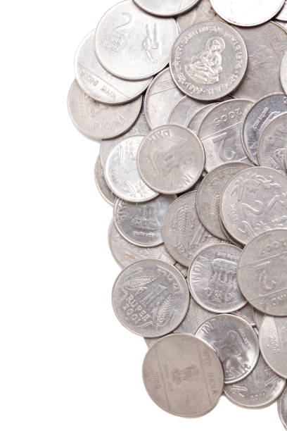 Indian rupees coins isolated on white background.