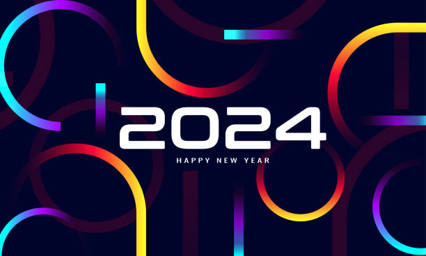 illustrations, cliparts, dessins animés et icônes de bonne année 2024 dégradé dynamique arrière-plan de noël - voeux 2024
