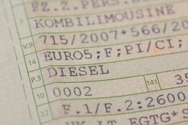 a diesel vehicle registration document stock photo