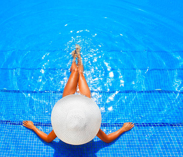istock woman relaxing in a resort swimming pool 165472702
