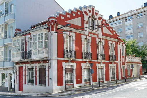 Modernist building 'Casa Rodríguez Fernández', work of the architect Rodolfo Ucha Piñeiro Ferrol, Galicia, Spain 08092023