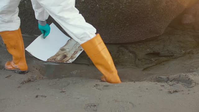 Cleaning  Oil Spill On The Beach