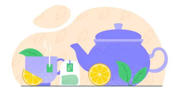 Vector illustration of Tea with lemon slice vector concept