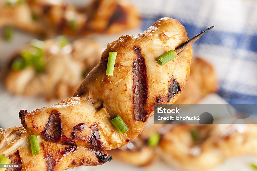 Roasted Chicken Kebab Roasted Chicken Kebab on a wooden skewer Barbecue - Meal Stock Photo