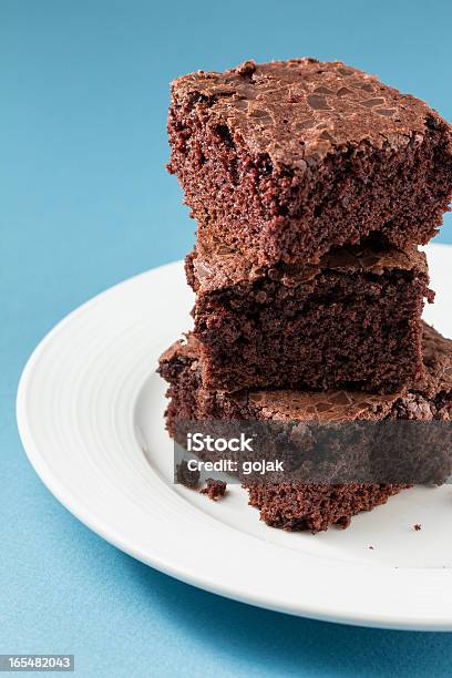 Chocolate Brownies Stock Photo - Download Image Now - Baking, Blue, Brown