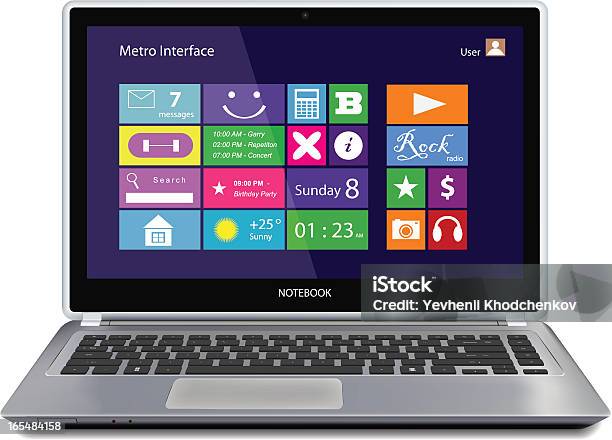 Notebook Computer With Metro Icons On Display Stock Illustration - Download Image Now - Window, Desktop PC, Laptop