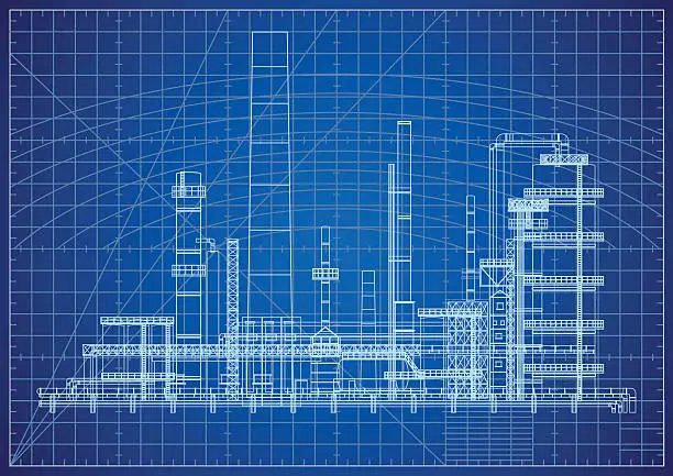 Vector illustration of Oil Refinery Blueprint