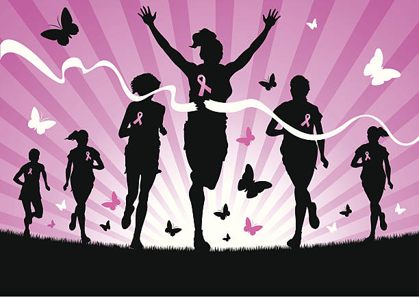 Women Running for Cancer Awareness vector art illustration