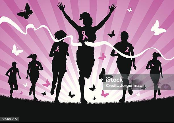 Women Running For Cancer Awareness Stock Illustration - Download Image Now - Running, Walking, In Silhouette