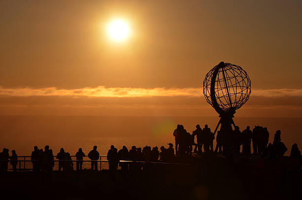 Nordkapp (North Cape) under midnight sun North Cape of europe in Norway midnight sun stock pictures, royalty-free photos & images