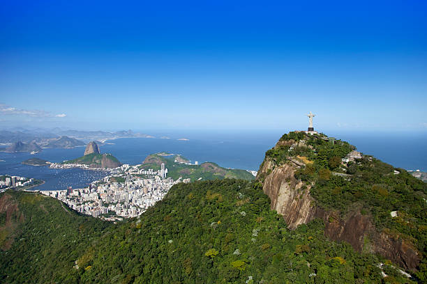 Rio de Janeiro Corcovado mountain and Christ the Redeemer at the top and Sugarloaf  cristo redentor rio de janeiro stock pictures, royalty-free photos & images