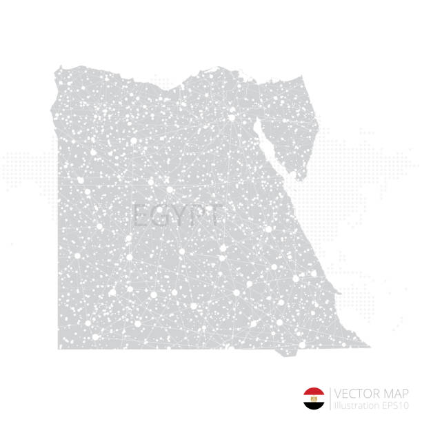 ilustrações de stock, clip art, desenhos animados e ícones de egypt grey map isolated on white background with abstract mesh line and point scales - map the future of civilization