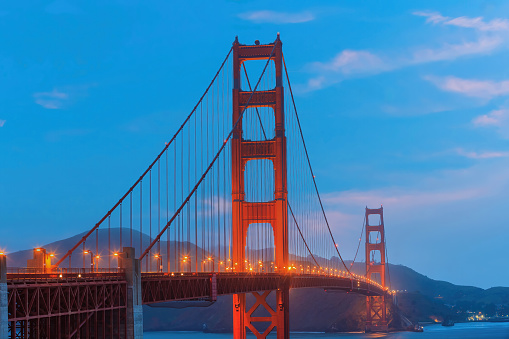 Golden Gate Bridge in San Francisco at sunset, USA