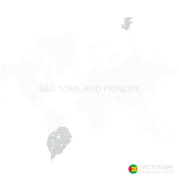 Vector illustration of Sao Tome and Principe grey map isolated on white background with abstract mesh line and point scales