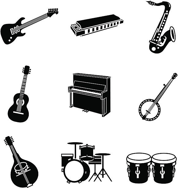 popular music Vector icons with a popular music theme. harmonica stock illustrations