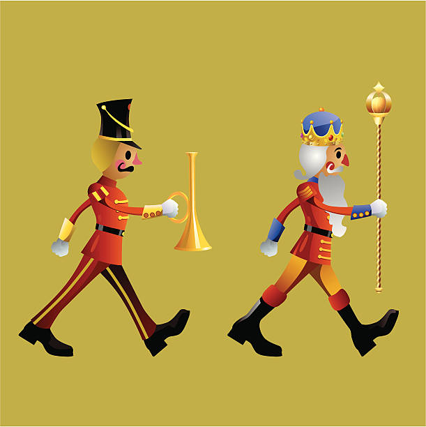 ilustraciones, imágenes clip art, dibujos animados e iconos de stock de soldado de juguete de una banda militar - parade marching band trumpet musical instrument