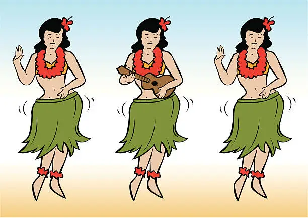 Vector illustration of hula girls