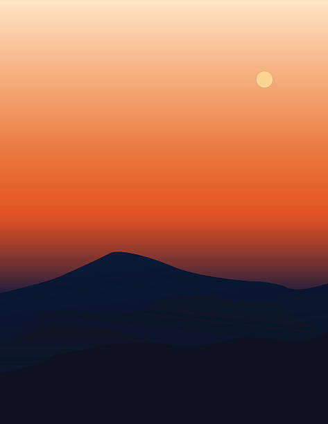 Mountain Sunrise Vector - Deep blue mountains with an orange sunrise in this ficticious Blue Ridge mountain location. Modify easily with the enclosed EPS and AI files. Hi-rez JPG also included. blue ridge mountains vector stock illustrations