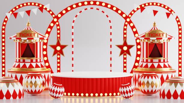 istock 3D rendering for amusement park, circus, carnival fair theme podium with many rides and shops circus tent 3d illustration 1654870843