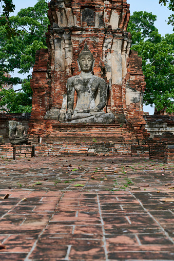 Ancient Buddha state at Wat Mahathat. Ayutthaya. Phra Nakhon Si Ayutthaya province. Thailand.