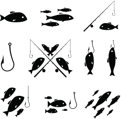 fish, rod and reel icons