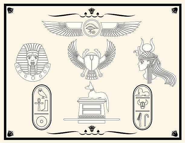 illustrazioni stock, clip art, cartoni animati e icone di tendenza di egitto elementi di design - egyptian culture hieroglyphics human eye symbol