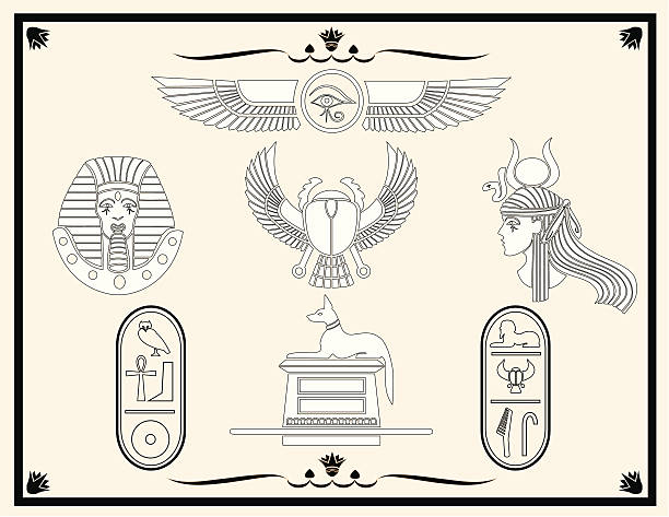 이집트어 디자인 요소 - egyptian culture hieroglyphics human eye symbol stock illustrations