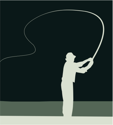 A sillouhette image of an angler casting his line.