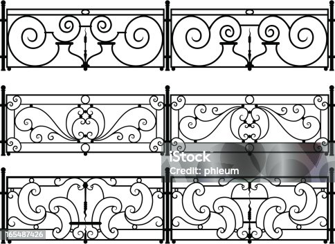 istock Decorative wrought-iron fence or railing vector drawings 165487426