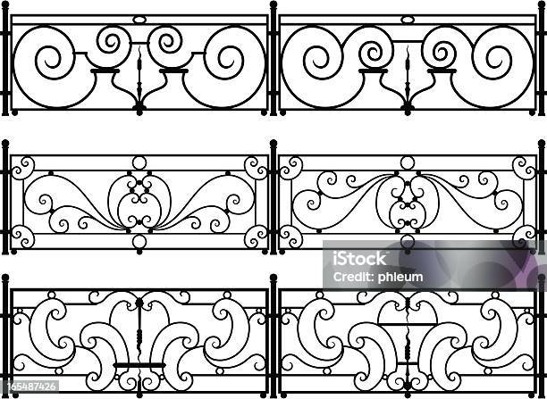 Decorative Wroughtiron Fence Or Railing Vector Drawings Stock Illustration - Download Image Now