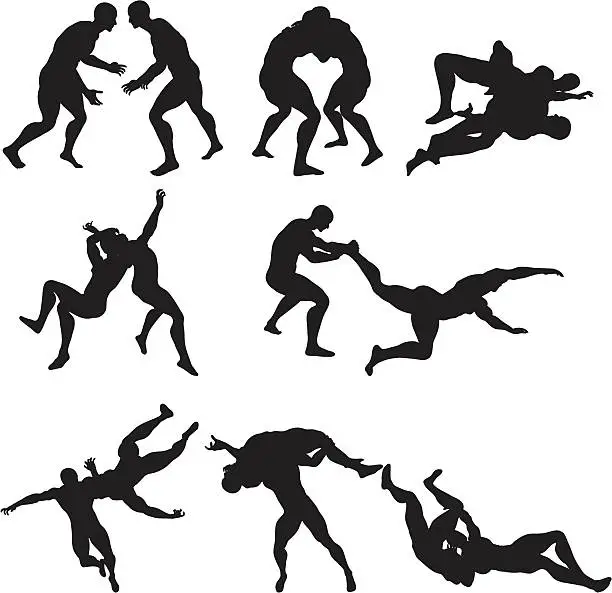Vector illustration of Wrestling Silhouettes