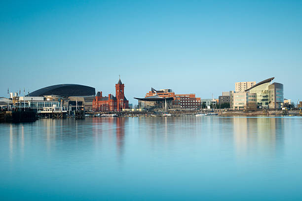 Cityscape image of Cardiff Bay in Wales, United Kingdom Cardiff Bay Cityscape,Wales cardiff wales stock pictures, royalty-free photos & images