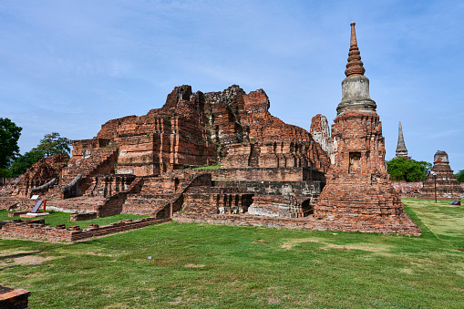 Ancient temple with stupa ruins at Wat Mahathat. Ayutthaya. Phra Nakhon Si Ayutthaya province. Thailand.
