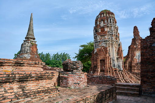 Ancient stupa ruins at Wat Mahathat. Ayutthaya. Phra Nakhon Si Ayutthaya province. Thailand.