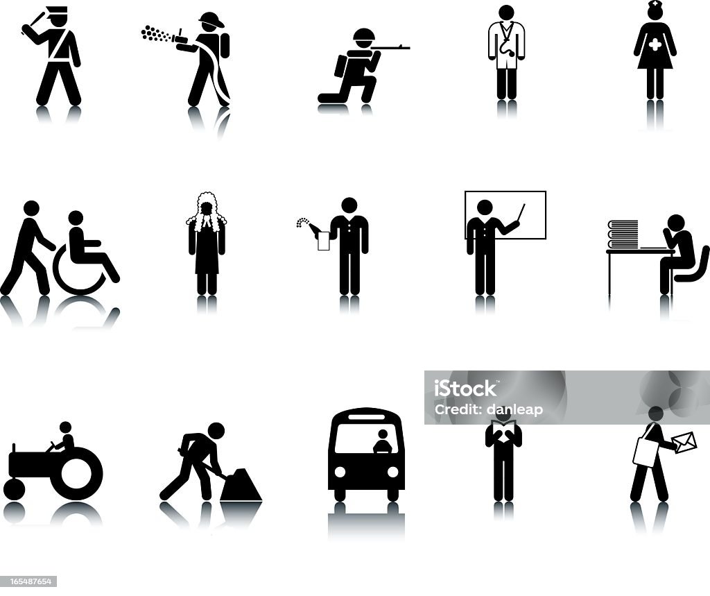 Occupation Stick Figure Icons 15 occupation icons. Based on 1970s AIGA icon designed for the US Department of Transport. This figure is based on the standard sized stick figure rather than the compact version. This format can be blown up to any size without loss of quality. Icon Symbol stock vector