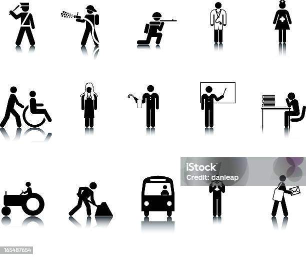 Occupation Stick Figure Icons Stock Illustration - Download Image Now - Icon Symbol, Armed Forces, Bus Driver