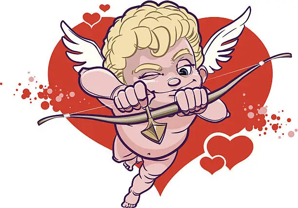 Vector illustration of Cupid with bow is aiming at his target