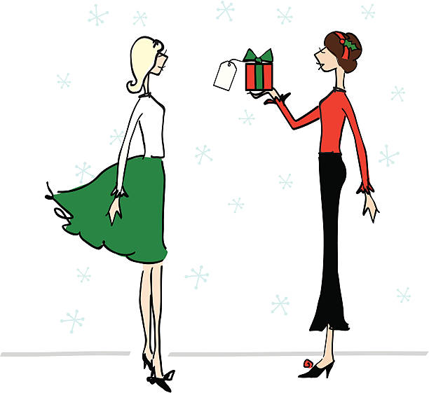 ilustraciones, imágenes clip art, dibujos animados e iconos de stock de regalo de navidad - shopping christmas women retail