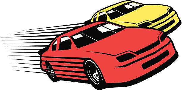 Red and yellow race cars cartoon Two stock cars racing stock car stock illustrations
