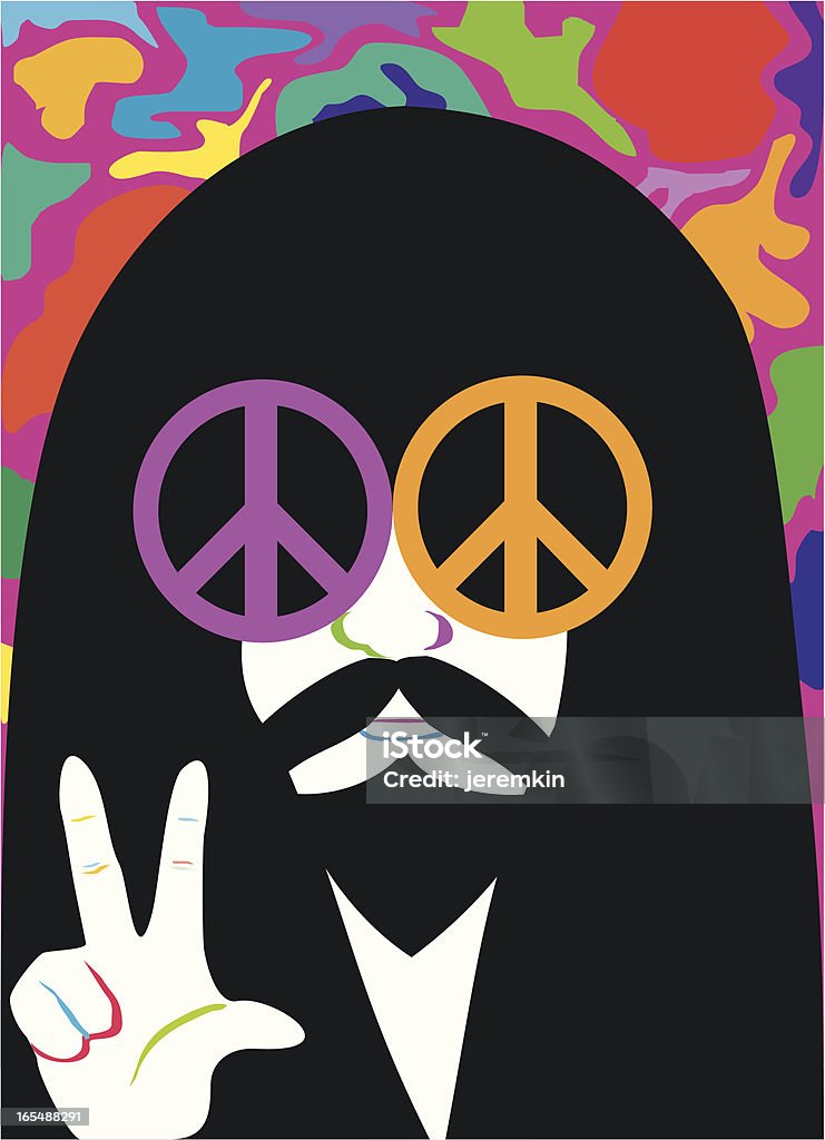 Hippy Man A retro man with lots of hair has CND sunglasses and is making a peace sign. Cannabis Plant stock vector