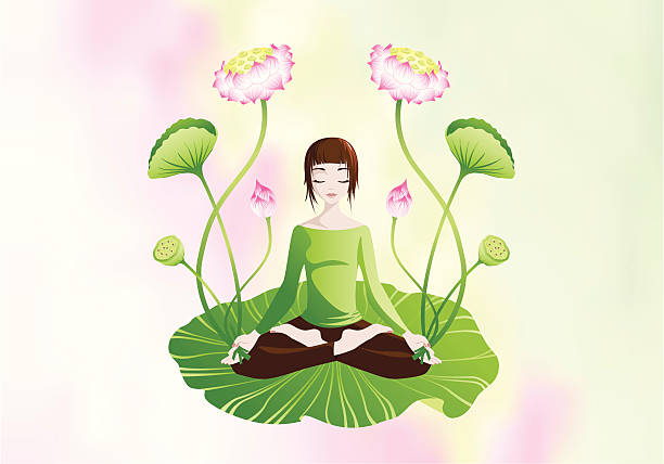illustrazioni stock, clip art, cartoni animati e icone di tendenza di fiore di loto meditazione - lotus water lily lily pink
