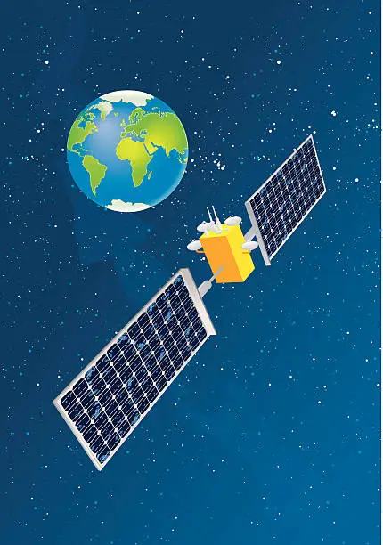 Vector illustration of Satellite cartoon picture above earth