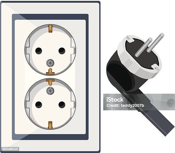 Tomada Eléctrica E Ligue Isolado No Branco - Arte vetorial de stock e mais imagens de Ampere - Ampere, Arame, Buraco