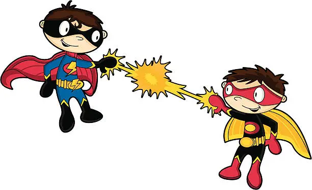 Vector illustration of Cute Superboys Fighting
