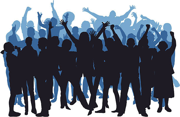 ilustrações, clipart, desenhos animados e ícones de blue feliz multidão - human arm human hand hand raised silhouette