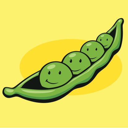 A bunch of peas hanging out in a pod.