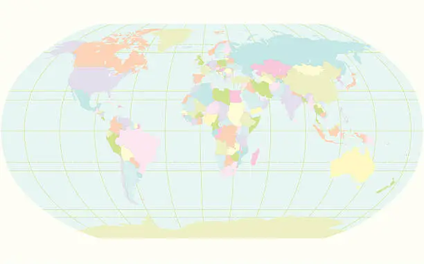 Vector illustration of Global Map in pastel - Individual Countries of the World