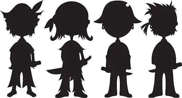 Vector illustration of Four Pirate Silhouettes