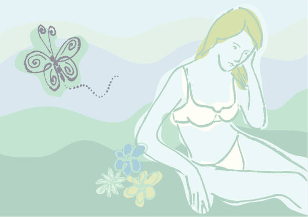 Lady Relaxing with Butterfly vector art illustration